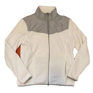 Women's Danskin White Gray Fleece Jacket‎ Full Zip Size Large Pockets So Soft